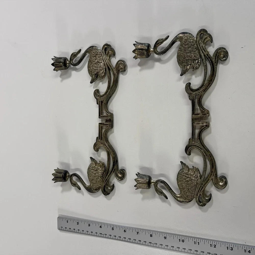 Vintage Silver Plated Swan Candle Stick Holder Wall Mounted Ornate Set Of 2